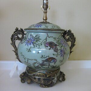 Large Porcelain & Solid Brass Lamp